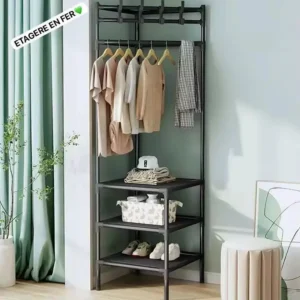 Portant Vêtements et Étagère 2-en-1 en Fer – Solution de Rangement Optimale pour Chambre & Entrée