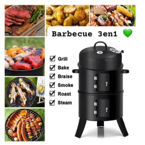 Fumoir à charbon portable 3 en 1 - 81,3 cm - Fumoir vertical d'extérieur avec thermomètre intégré et crochets - Grilles à charbon avec fumoir à viande - Pour la cuisine en plein air