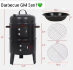 Fumoir à charbon portable 3 en 1 - 81,3 cm - Fumoir vertical d'extérieur avec thermomètre intégré et crochets - Grilles à charbon avec fumoir à viande - Pour la cuisine en plein air – Image 4