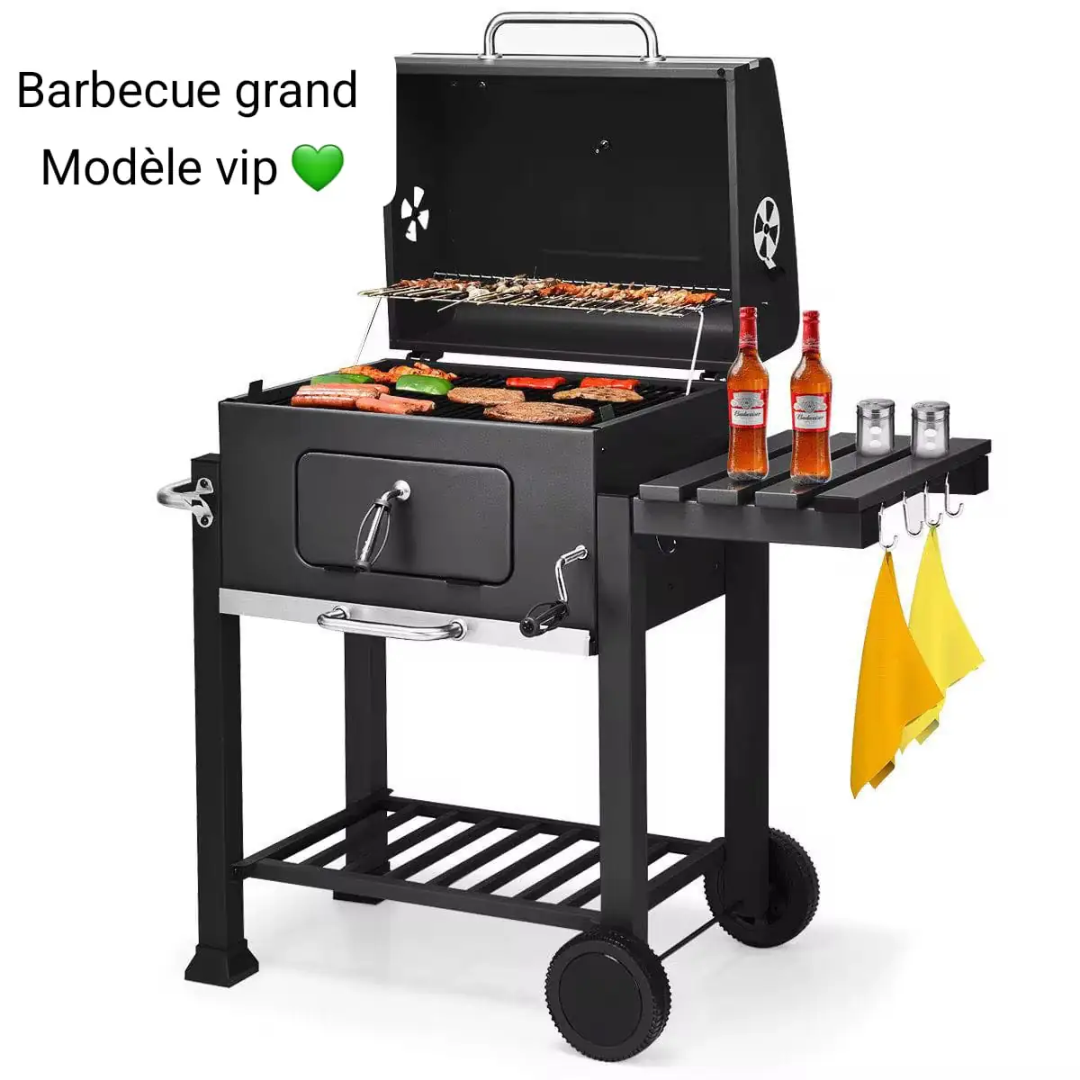 WhatsApp Image 2025-05-24 à 22.01.09_b7cbb6a1 Barbecue Charbon de Bois sur Chariot "VIP" avec Couvercle et Étagère Latérale – Grande Surface de Cuisson – Image 1