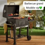 Barbecue Charbon de Bois sur Chariot "VIP" avec Couvercle et Étagère Latérale – Grande Surface de Cuisson – Image 2