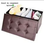 Pouffe de Rangement Pliable 2 Places en Similicuir Capitonnage Élégant – Marron et Noir