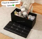 Pouffe de Rangement Pliable 2 Places en Similicuir Capitonnage Élégant – Marron et Noir – Image 2