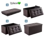 Pouffe de Rangement Pliable 2 Places en Similicuir Capitonnage Élégant – Marron et Noir – Image 3