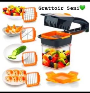 Râpe et Découpe-Légumes Multifonction 5-en-1 – L'Outil Indispensable pour une Préparation Rapide en Cuisine