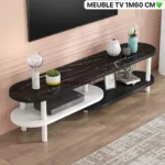 Meuble TV Design Ovale de 1M60 avec Plateau Effet Marbre et Pieds Métalliques – Élégance Moderne pour Votre Salon – Image 2