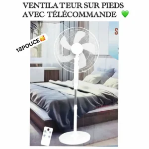 Ventilateur sur Pieds de 18 Pouces avec Télécommande – Silencieux, Puissant et Idéal pour un Confort Optimal à la Maison ou au Bureau
