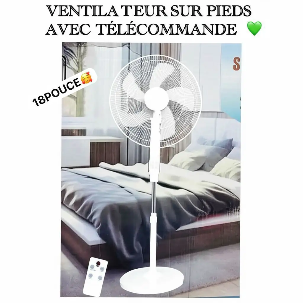 WhatsApp Image 2025-07-27 à 19.52.16_0183b91a Ventilateur sur Pieds de 18 Pouces avec Télécommande – Silencieux, Puissant et Idéal pour un Confort Optimal à la Maison ou au Bureau – Image 1
