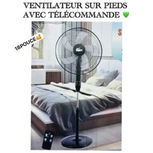 Ventilateur sur Pieds Noir 18 Pouces "Style Lacoste" avec Télécommande – Puissant, Silencieux et Design pour un Confort Optimal