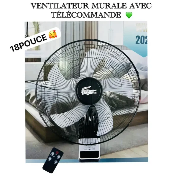 Ventilateur Mural Noir 18 Pouces "Style Lacoste" avec Télécommande – Gain de Place, Puissant et Silencieux pour une Fraîcheur Optimale – Image 2