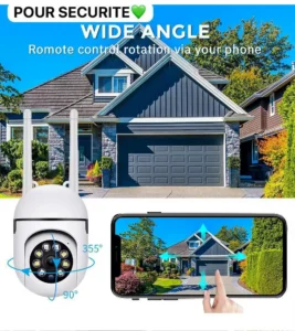 Caméra de Sécurité Extérieure HD 1080P à 360° avec Audio Bidirectionnel et Vision Nocturne – Surveillance 24/7 et Connectivité Wi-Fi