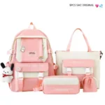 Lot de Sacs à Dos 5 Pièces Rose Pastel "Monday" - Style Kawaii Tendance pour Étudiants, Écoliers et Voyageurs – Image 2