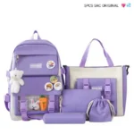 Lot de Sacs à Dos 5 Pièces Original – Style Coréen Tendance pour Étudiants, Écoliers et Voyageurs – Disponible en Bleu, Noir, Rose et Violet – Image 2