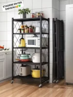Étagère de Cuisine en Fer à 5 Niveaux avec Roulettes – Meuble de Rangement Multifonction pour Cuisine et Maison