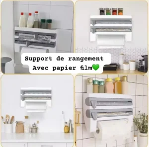 Support de Rangement Mural pour Cuisine 3-en-1, Organisateur pour Papier Film, Aluminium et Essuie-Tout