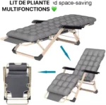 Lit Pliant Multifonction Convertible en Chaise Longue – Lit de Camping Réglable avec Matelas Rembourré et Repose-Tête – Image 4