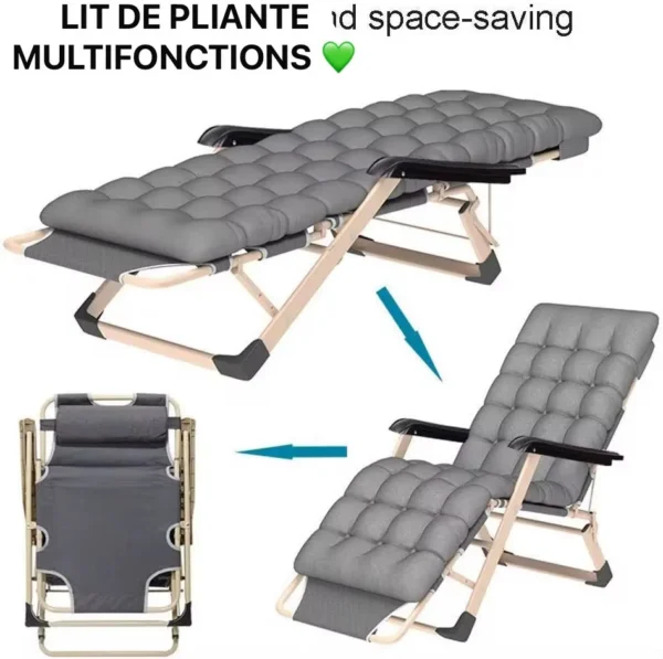Lit Pliant Multifonction Convertible en Chaise Longue – Lit de Camping Réglable avec Matelas Rembourré et Repose-Tête – Image 4