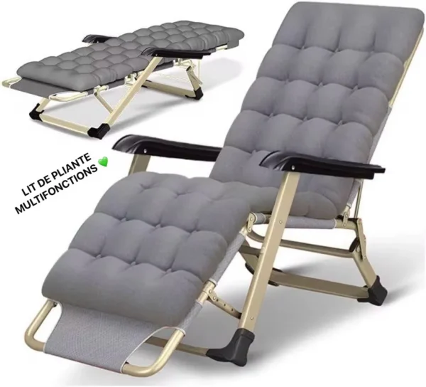 Lit Pliant Multifonction Convertible en Chaise Longue – Lit de Camping Réglable avec Matelas Rembourré et Repose-Tête – Image 3