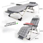 Lit Pliant Multifonction Convertible en Chaise Longue – Lit de Camping Réglable avec Matelas Rembourré et Repose-Tête – Image 2
