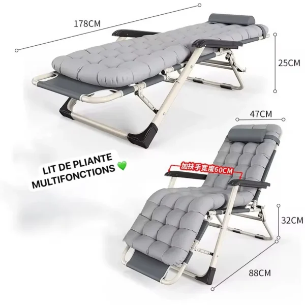 Lit Pliant Multifonction Convertible en Chaise Longue – Lit de Camping Réglable avec Matelas Rembourré et Repose-Tête – Image 2