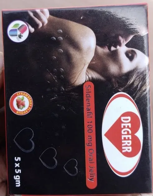 A1 Degerr Oral Jelly 100 mg – Gel Oral Stimulant & Booster de Vitalité Masculine, Améliore la puissance sexuelle, (Saveur Fraise, Boîte de 5 Sachets x 5g) – Image 1