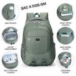 Sac à Dos Grand Modèle (GM) Multifonction – Compartiment PC Portable, Poches Antivol & Imperméable pour Voyage et Travail – Image 2
