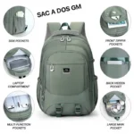 Sac à Dos Grand Modèle (GM) Multifonction – Compartiment PC Portable, Poches Antivol & Imperméable pour Voyage et Travail – Image 2